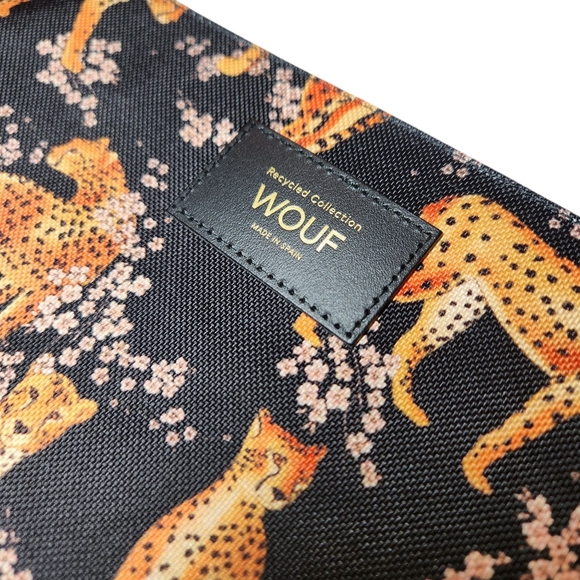 WOUF Salome XL Pouch Bag Leopard Print Clutch Bag Recycled Leather Black NEW - Picture 9 of 16